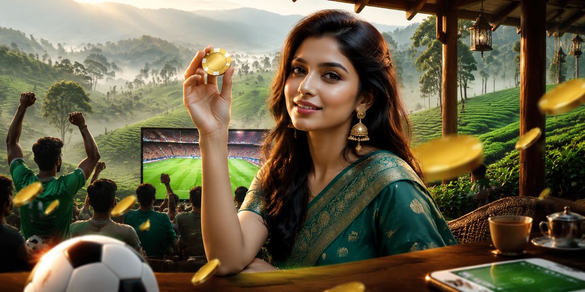 সিলেটের চা বাগানের পটভূমিতে ফুটবল বেটিং উপভোগকারী বাংলাদেশি ব্যবহারকারী